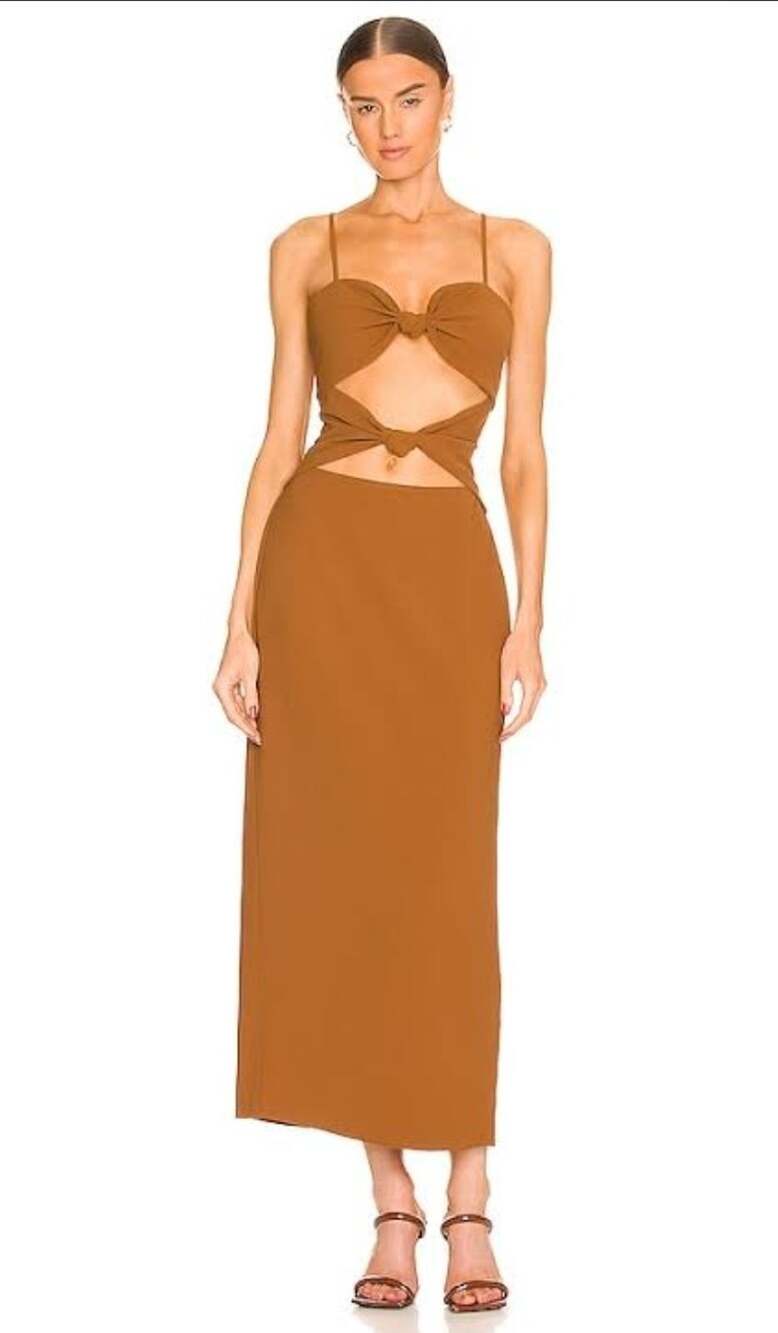 NWT Ronny Kobo Kosta Cutout Midi Dress XL Sepia Brown Knot Front Cocktail Party